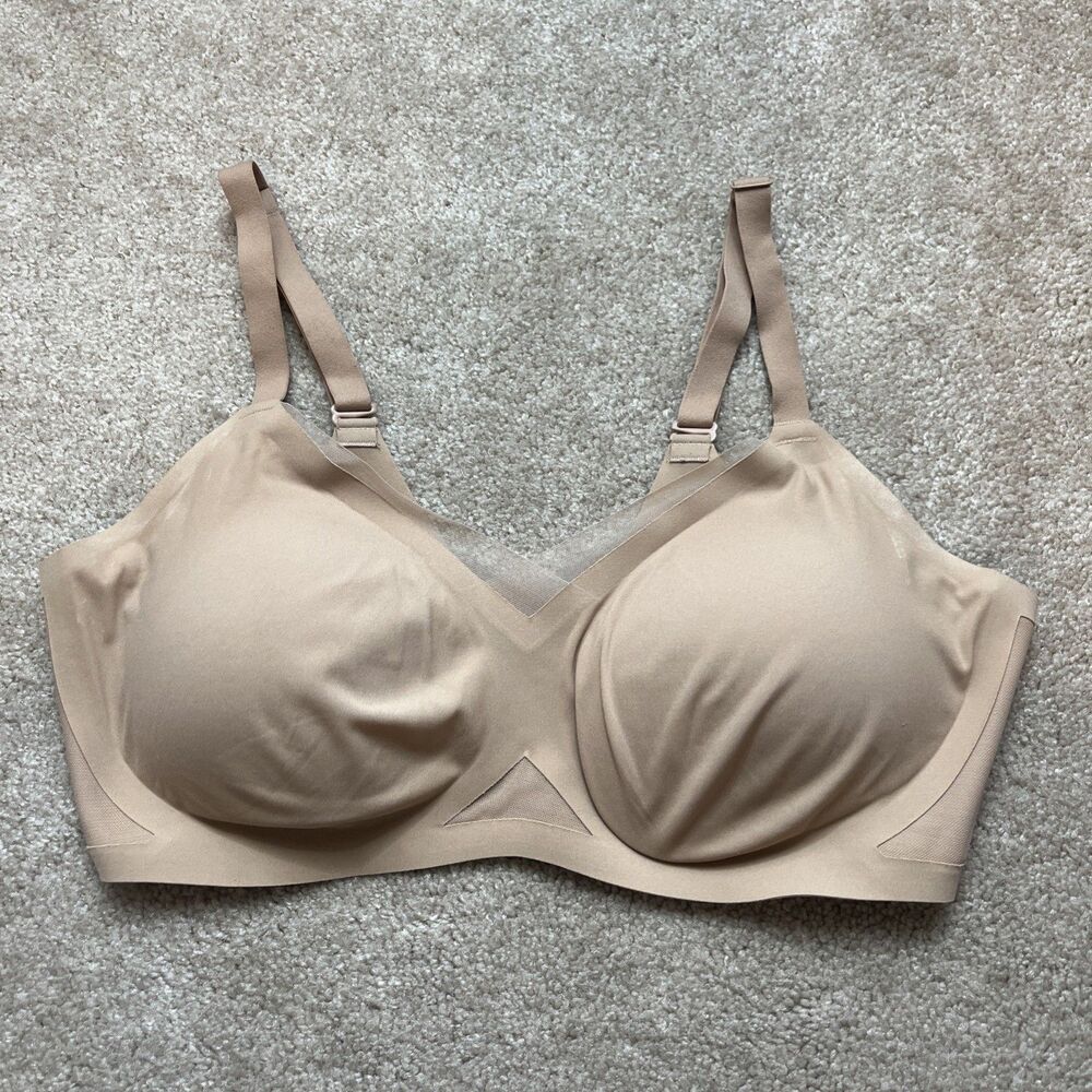 HoneyLove Crossover Bra Large 38B/C Wireless Seamless Comfort Mesh Nude Soft